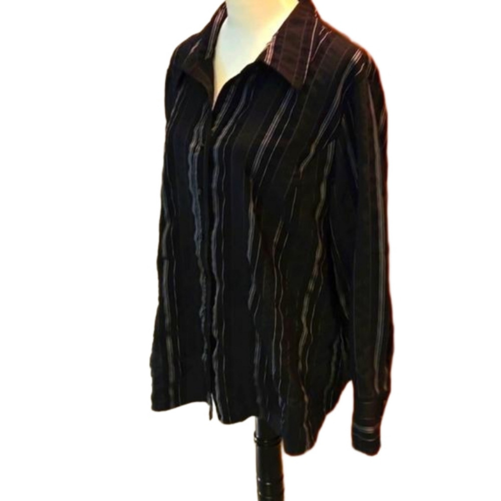East 5th Long Sleeve Metallic Striped Button Up Shirt Long Sleeves Women's 2X